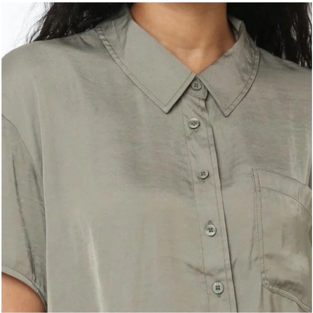 AE Satin Olive Green Button-Up Shirt - Picture 5 of 6
